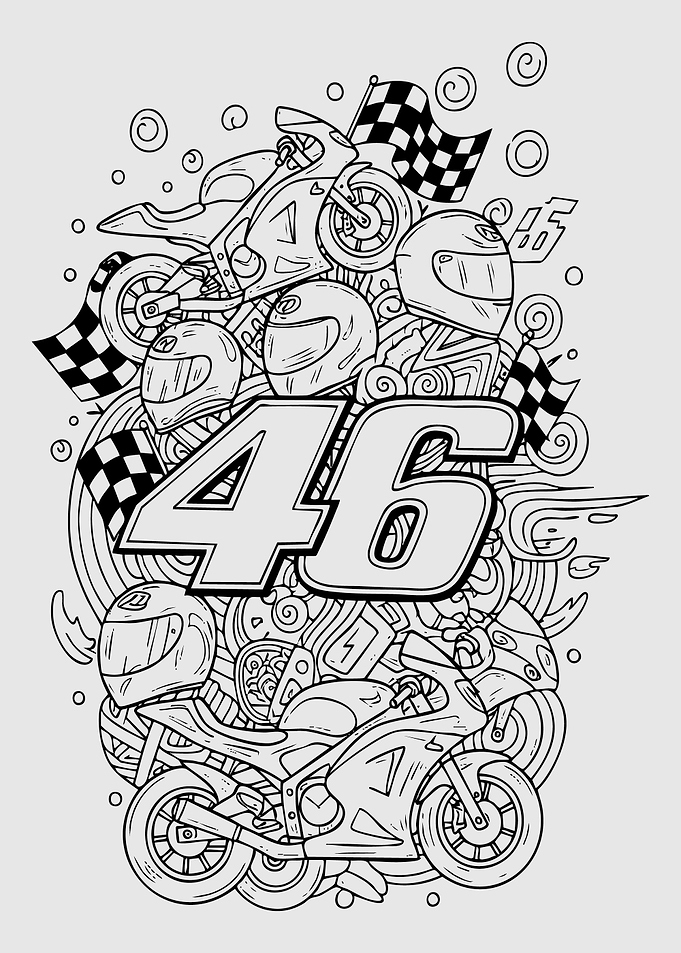 Motorcycle Racing Number 46 Doodle Art