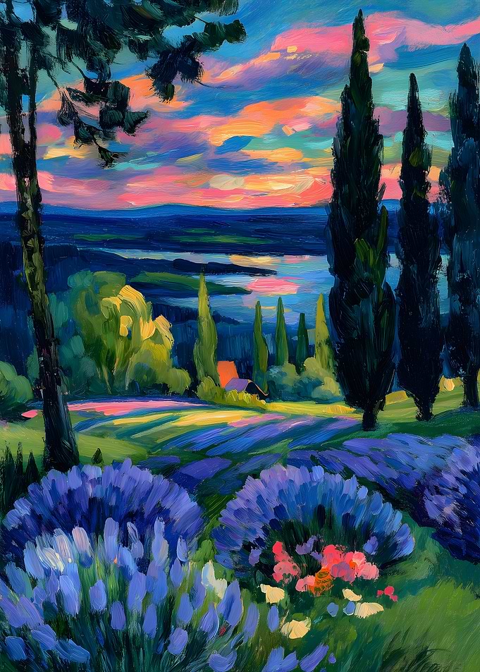 Lavender Field at Sunset Painting