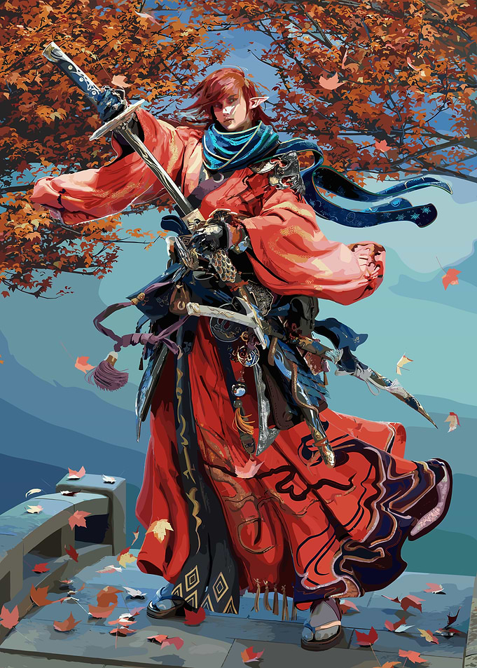 Elf Warrior in Autumn Landscape