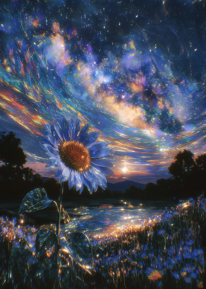 Celestial Sunflower Field at Twilight