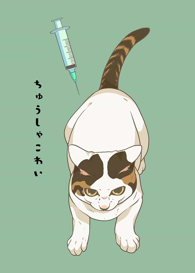 Scared Cat and Syringe Illustration