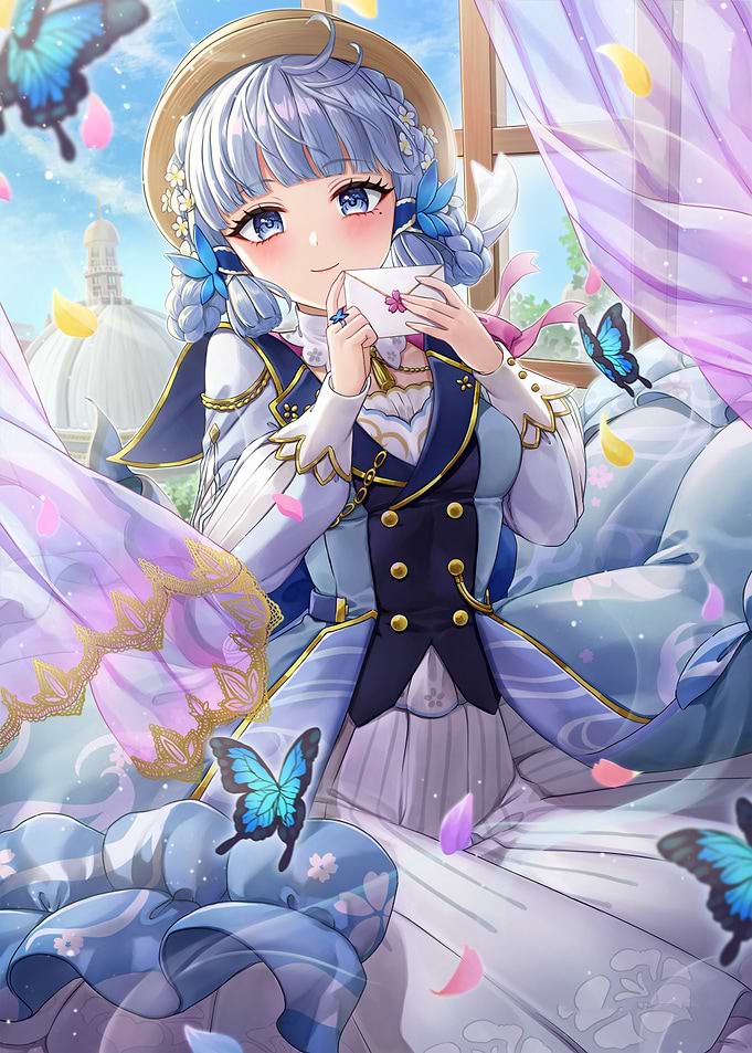 Anime Girl with Letter and Butterflies