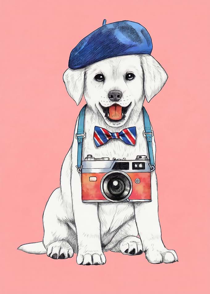 Dog with Beret and Camera