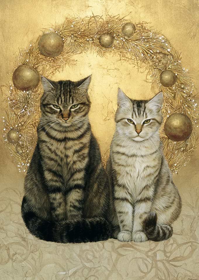 Two Cats with Golden Wreath