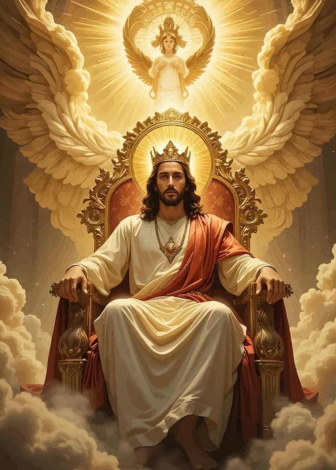Jesus Christ Enthroned Angelic Figure