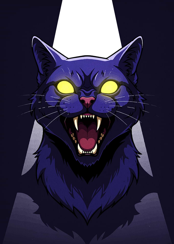 Fierce Cartoon Cat with Glowing Eyes