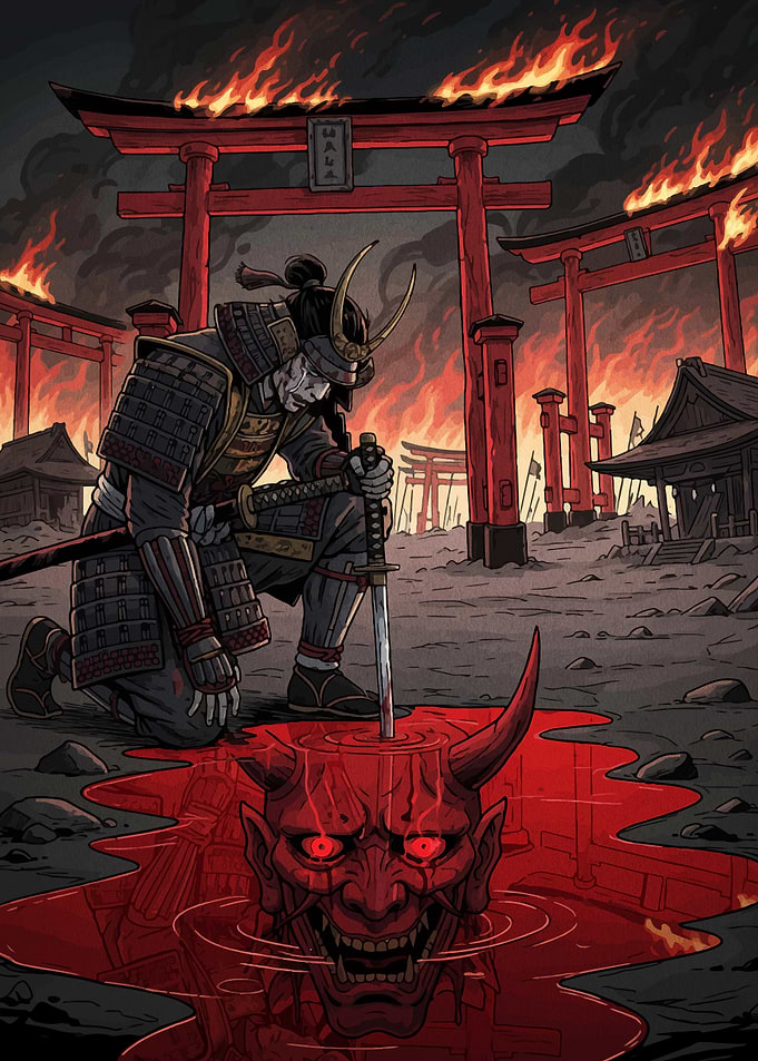 Samurai's Lament: Torii Gates Ablaze