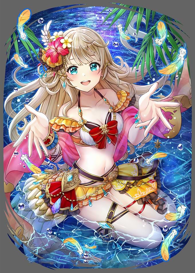 Anime Girl in Water with Flowers