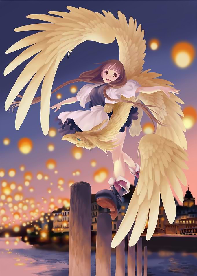 Winged Girl in Venice with Lanterns