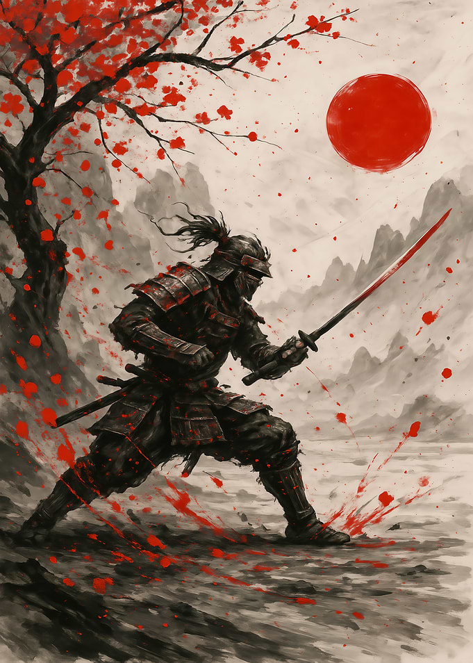 Samurai Warrior with Red Sword