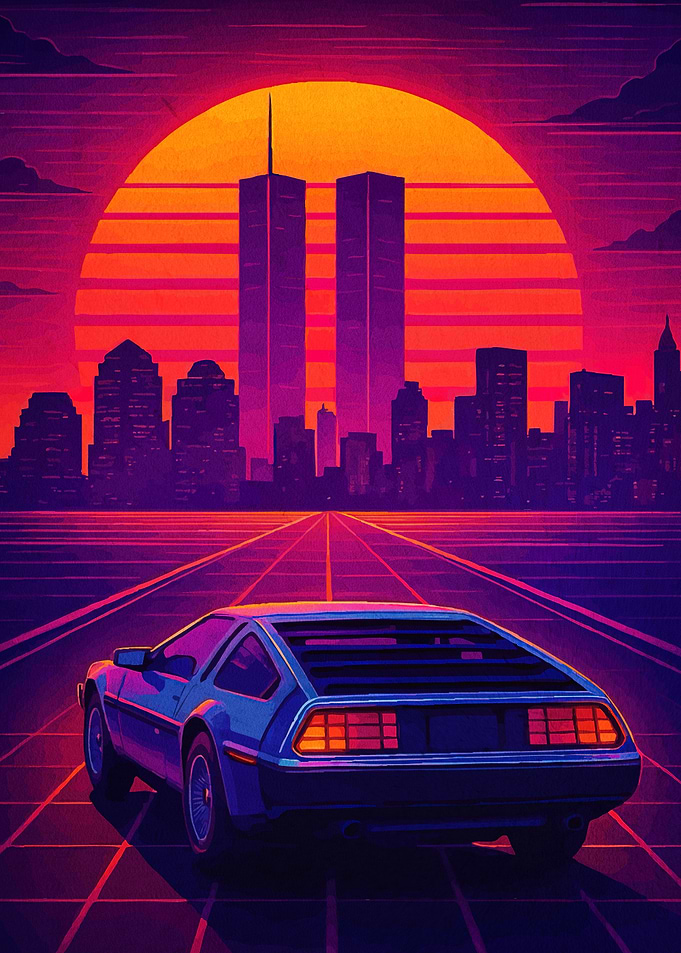 Retro Futuristic Car Cityscape