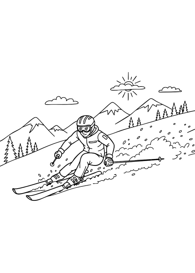 skier on Mountain Slope Illustration