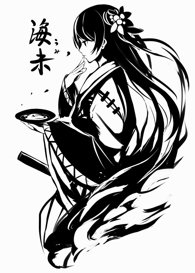 Monochrome Anime Girl with Tea
