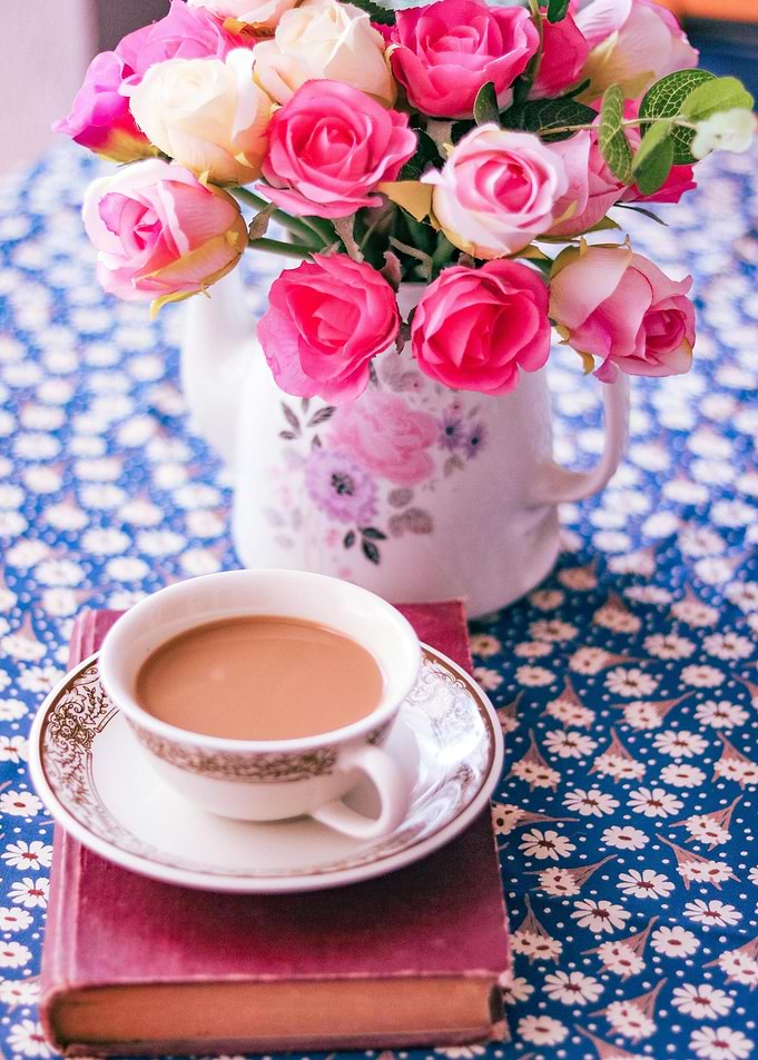 Tea, Roses, and a Book Still Life