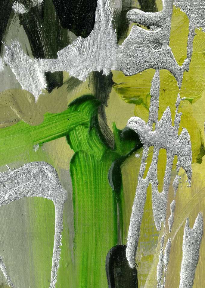 Abstract Yellow Green and Silver Painting