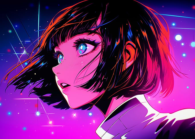 Anime Girl in Neon Cyberpunk Style