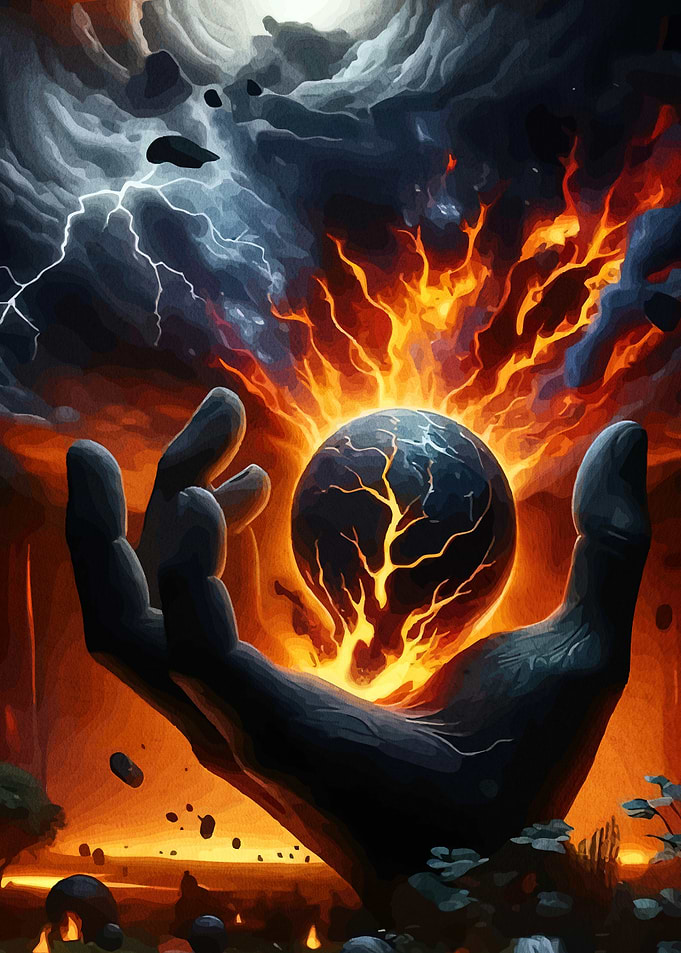 Fiery Orb Held Giant Hand