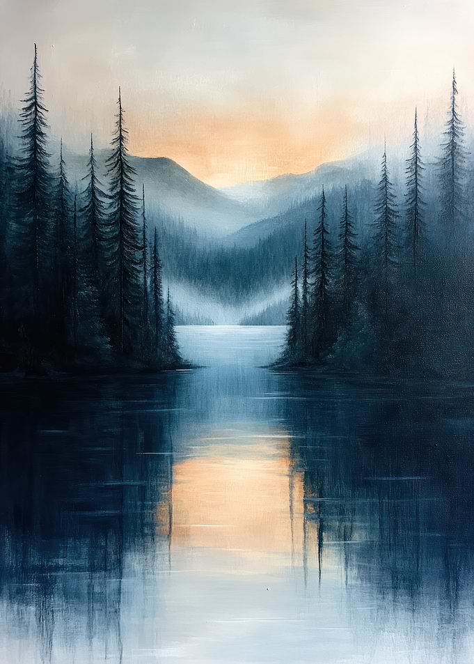 Serene Mountain Lake Painting