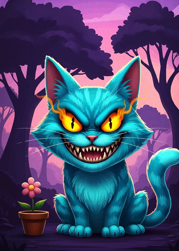 Grinning Blue Cat in Forest