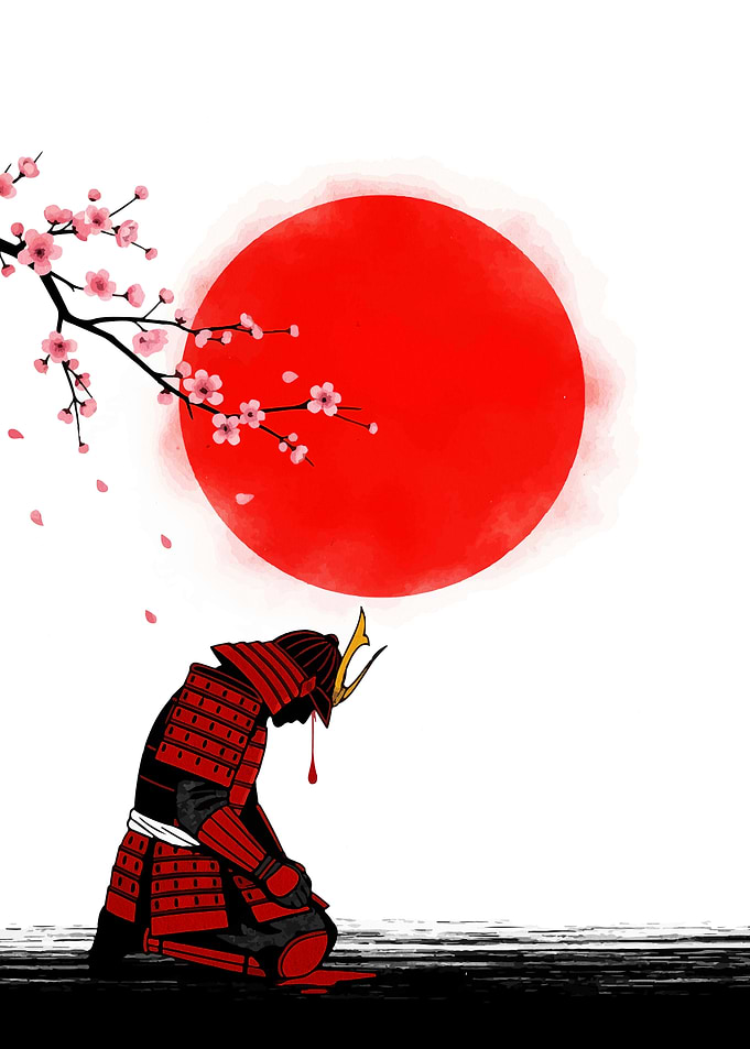 Samurai Under Cherry Blossoms and Sun