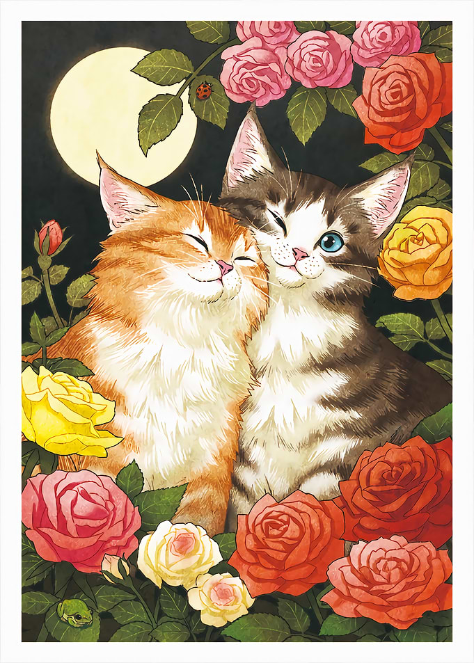 Cats in Love with Roses