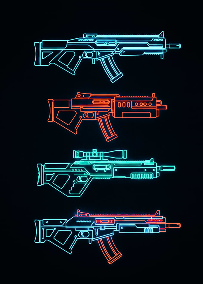 Neon Outlines of Futuristic Guns