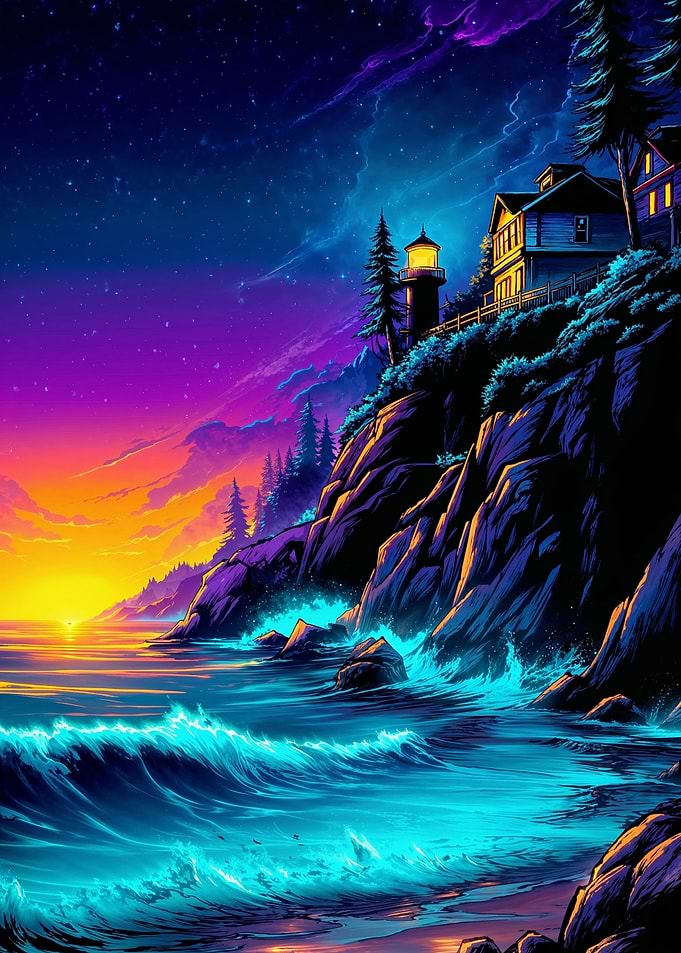 Coastal Lighthouse at Sunset