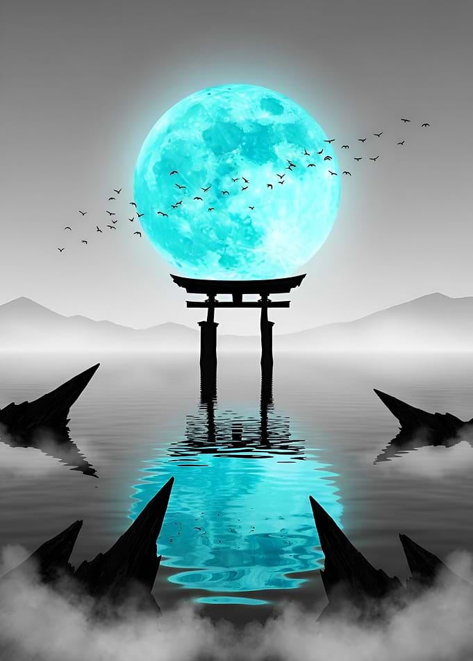 Turquoise Moon over Torii Gate