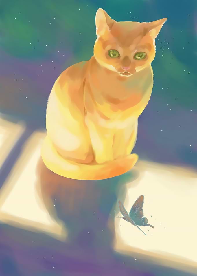 Orange Cat and Butterfly Digital Art