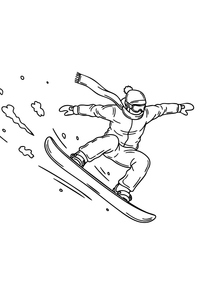 Snowboarder in Action Black and White