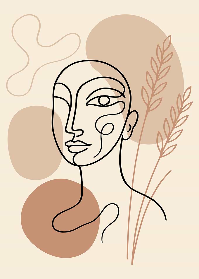 Abstract Face Line Art with Plants