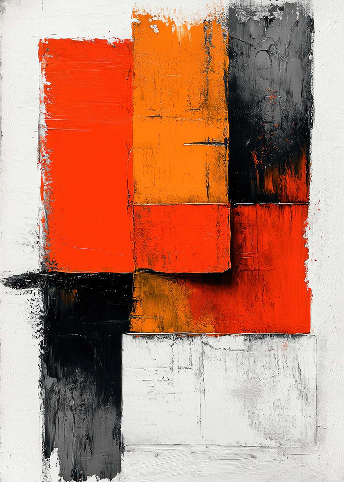 Abstract Painting with Orange and Black