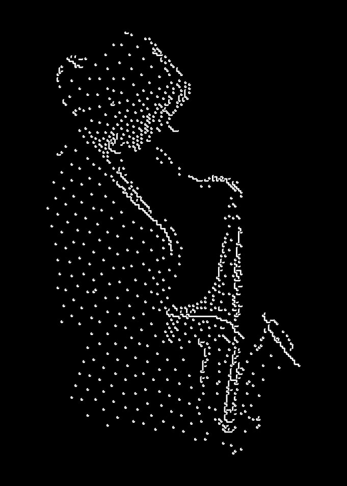Saxophone Player Silhouette in White Dots