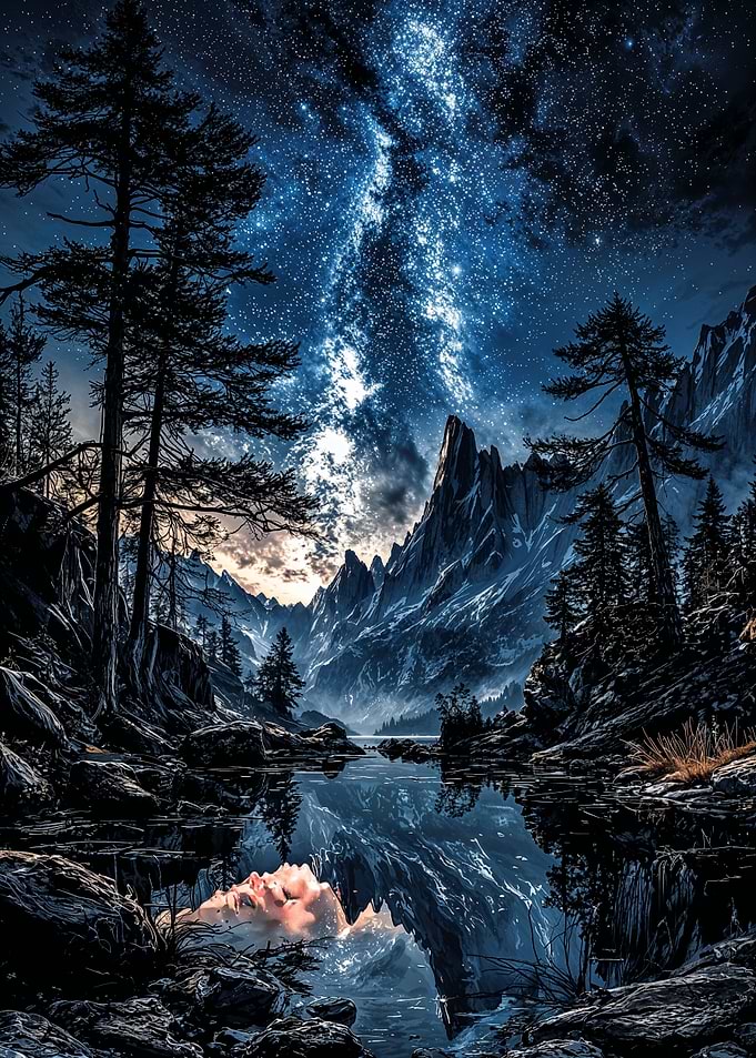 Night Sky Over Mountain Lake