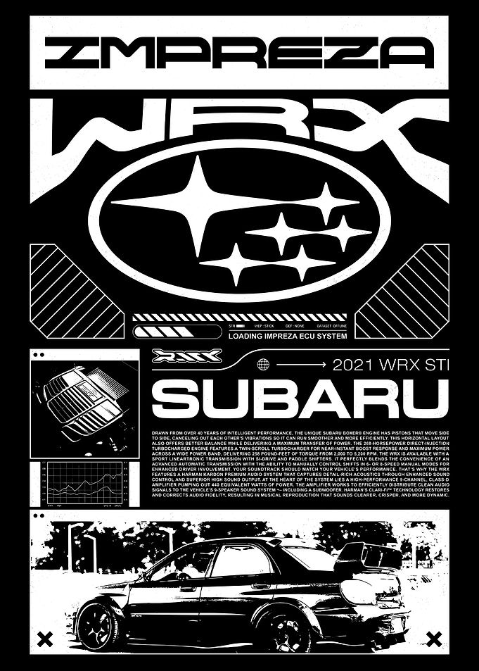 Subaru Impreza Black and White Poster