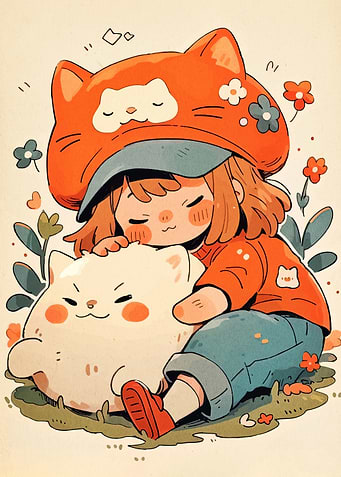 Girl and Cat Nap Illustration