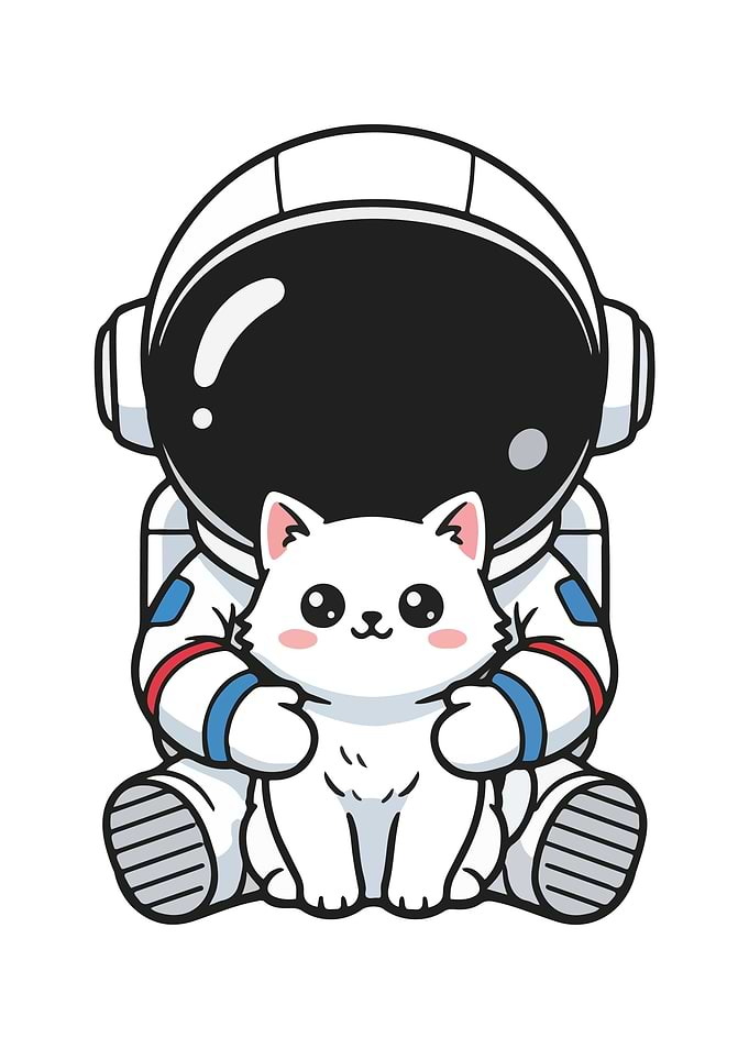 Astronaut with Cat Cartoon Illustration