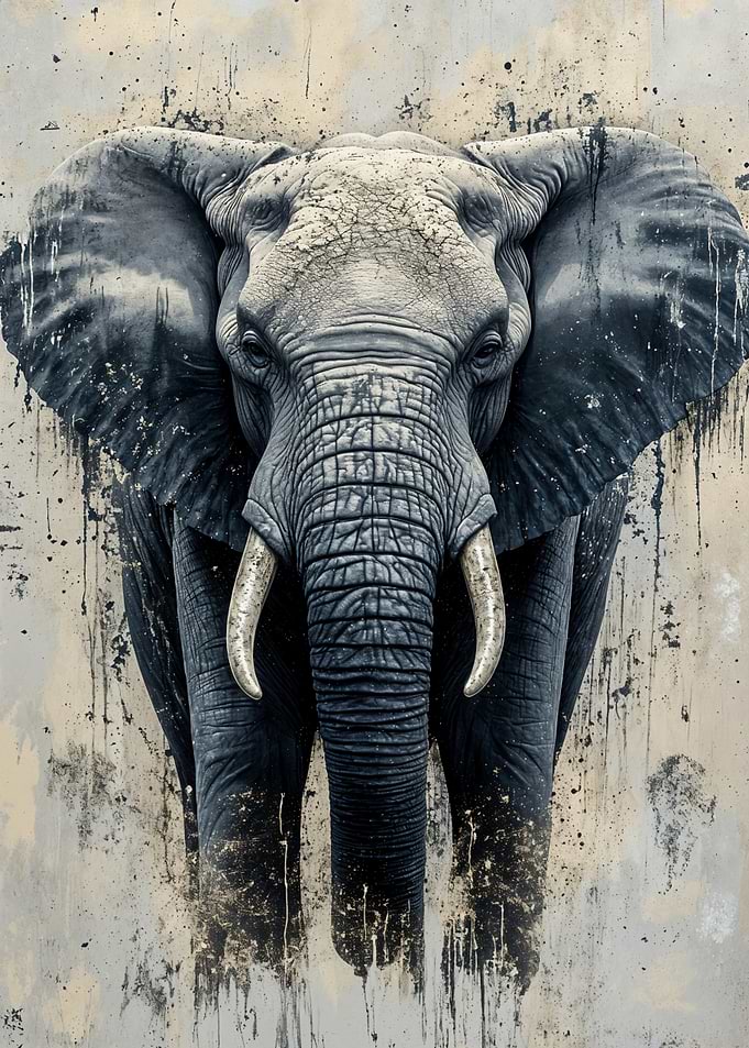 Elephant Portrait with Abstract Background
