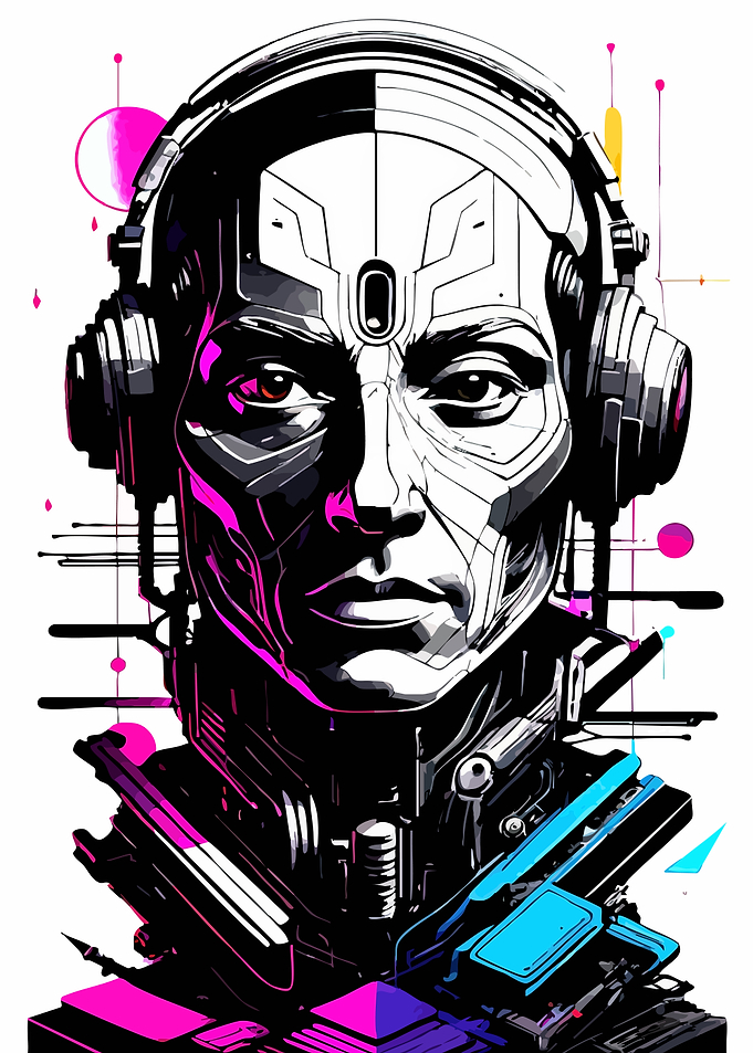 Cybernetic Portrait with Headphones and Neon Accents
