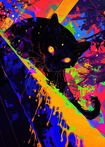 Psychedelic Black Cat Art