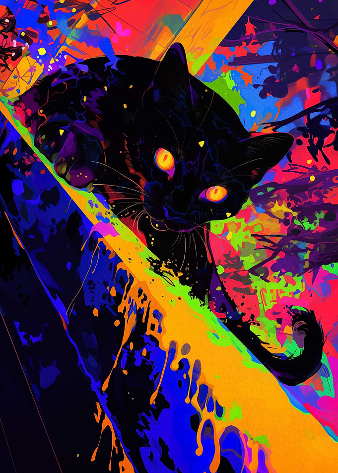 Psychedelic Black Cat Art