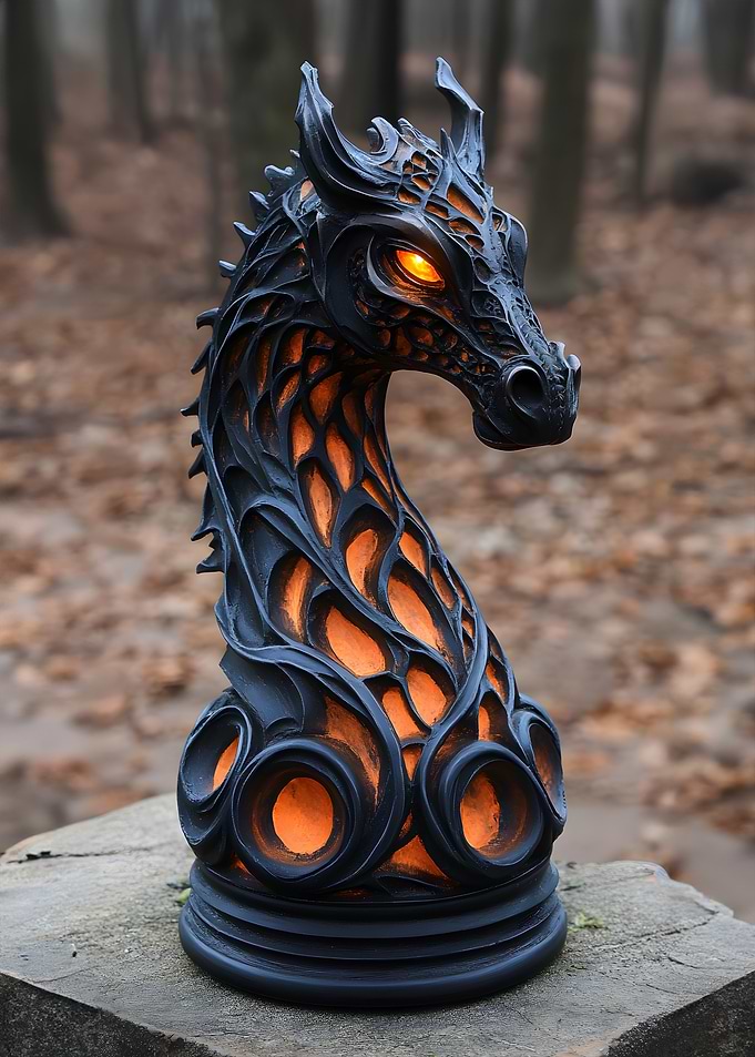 Dragon Sculpture with Glowing Orange Accents