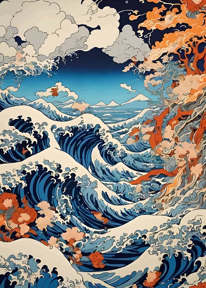 Japanese Waves and Floral Art
