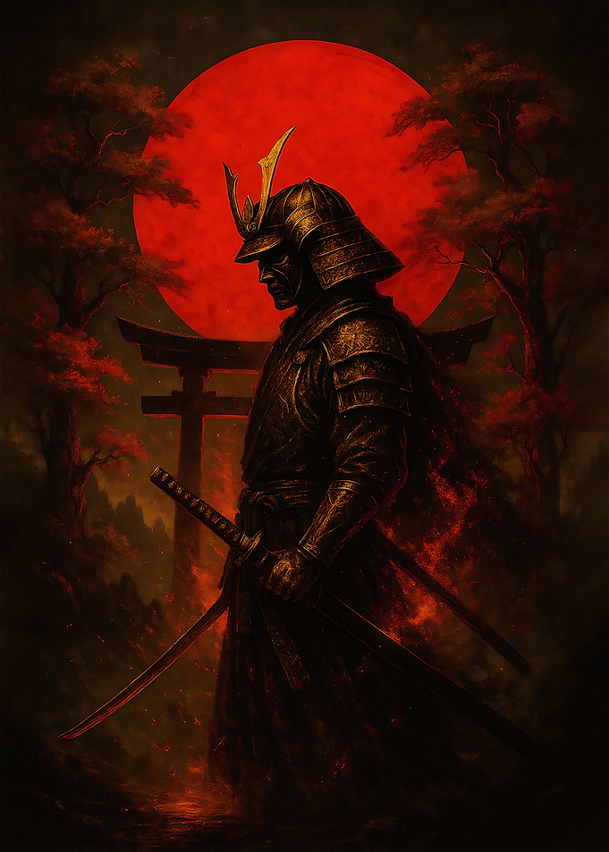 Samurai Warrior with Red Sun
