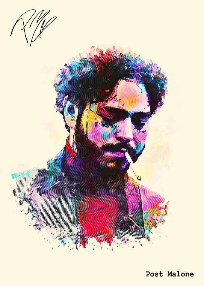 Post Malone Watercolor Portrait