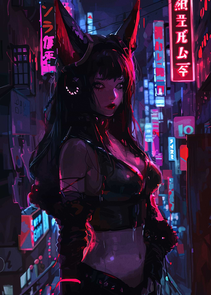 Cyberpunk Girl in Neon Cityscape