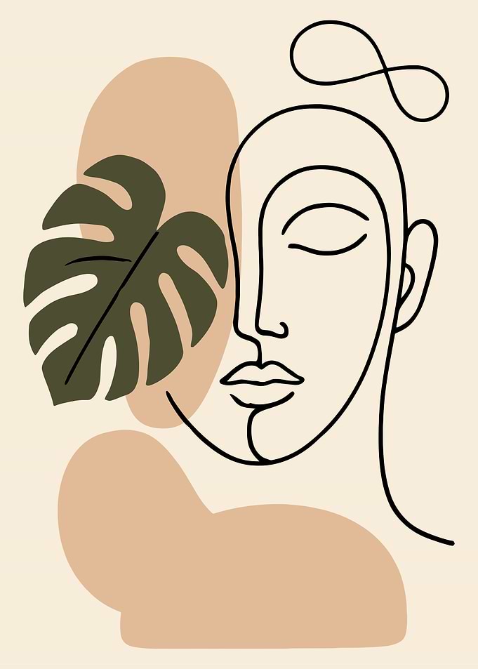 Minimalist Face with Monstera Leaf Art