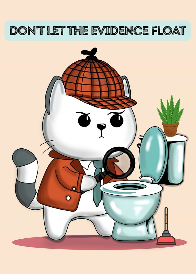 Detective Cat Toilet Humor