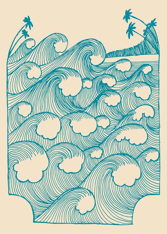 Ocean Waves with Palm Trees Illustration