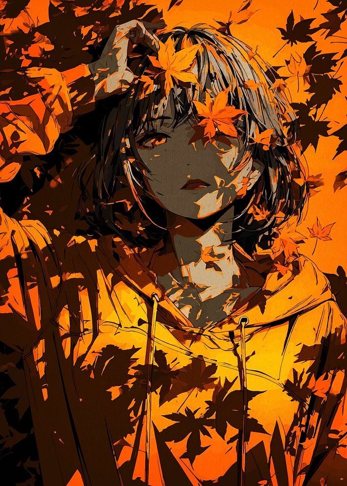 Anime Girl with Autumn Leaves